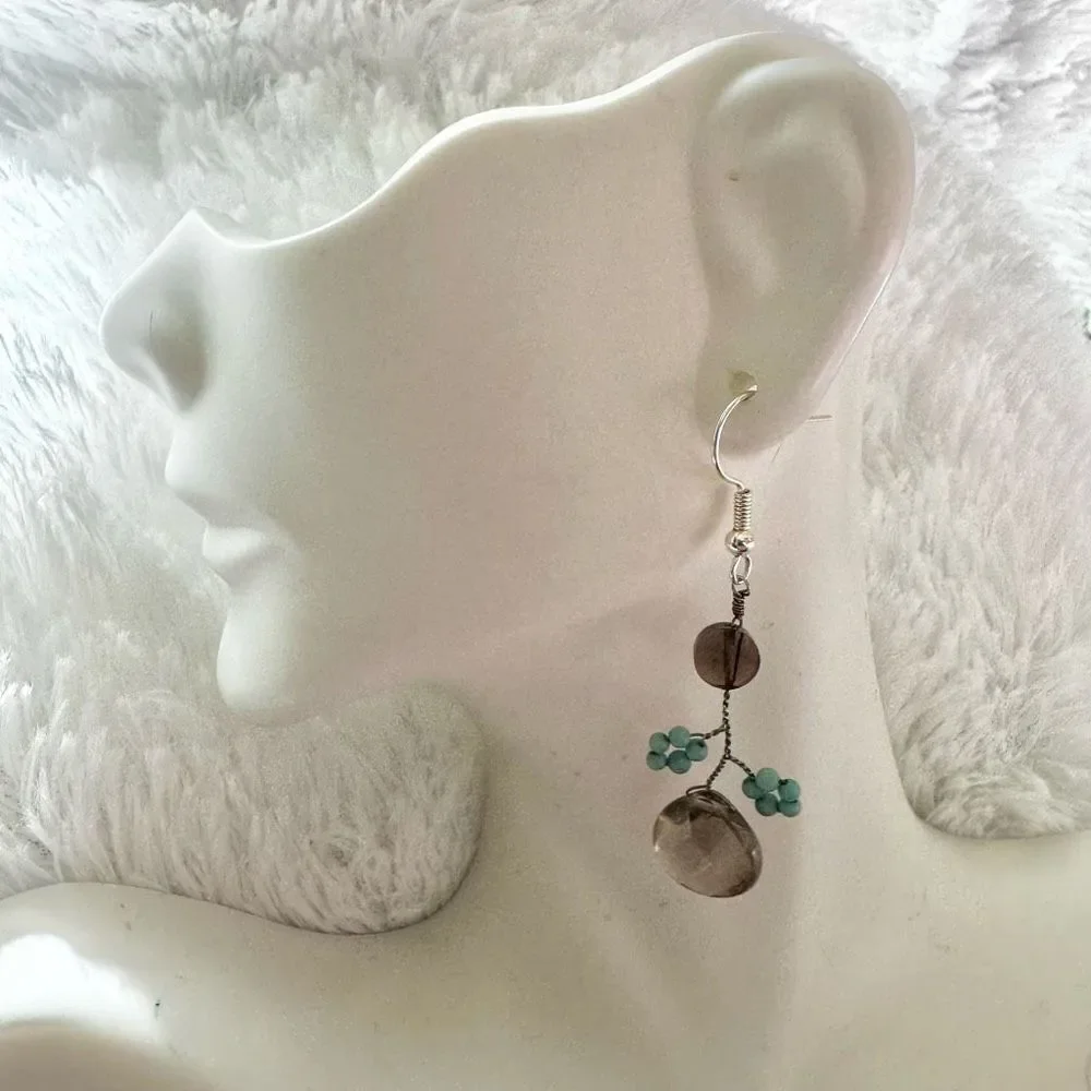 Smoky Quartz and turquoise dainty earrings